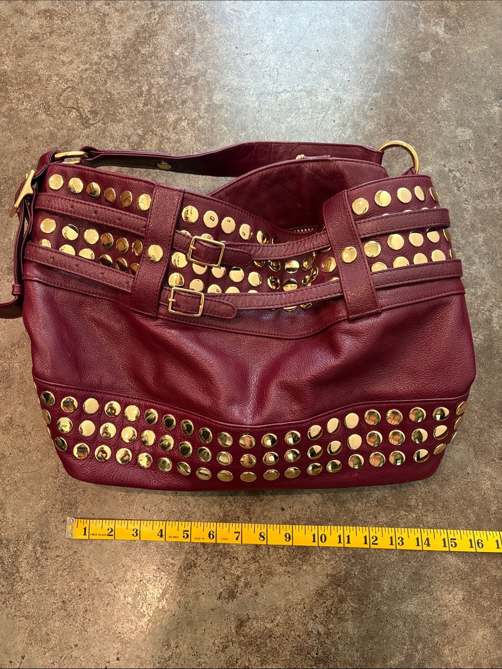 Rebecca Minkoff Burgundy Shoulder Bag with Gold Studs